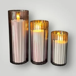 3' lü Şeffaf Fuşya Silindir Mumluk