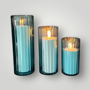 3' lü Şeffaf Mavi Silindir Mumluk